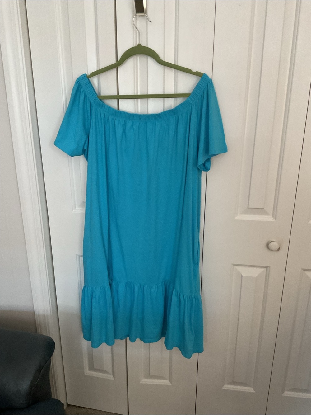 Lands End Off-Shoulder Aqua Blue Summer Dress 1X. NEW